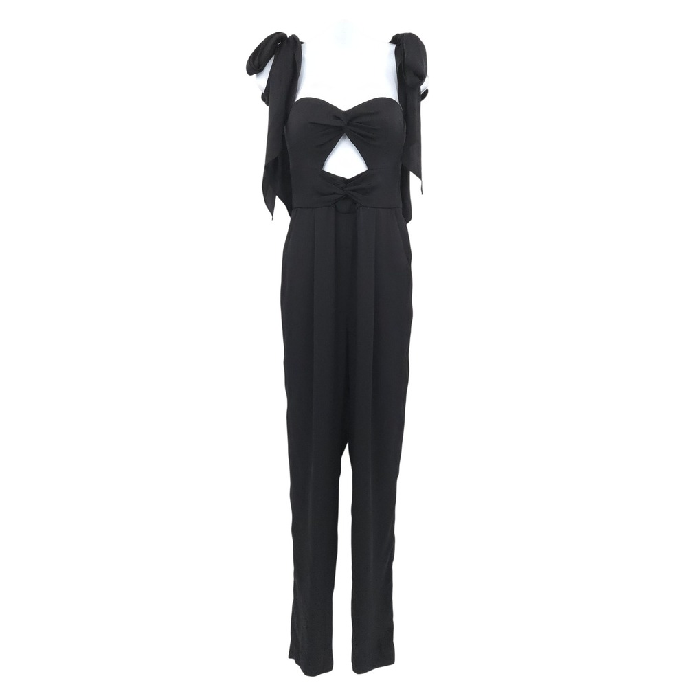Milly Jumpsuit Womens S Black Tie Shoulder Cutout Twist Front Straight Leg